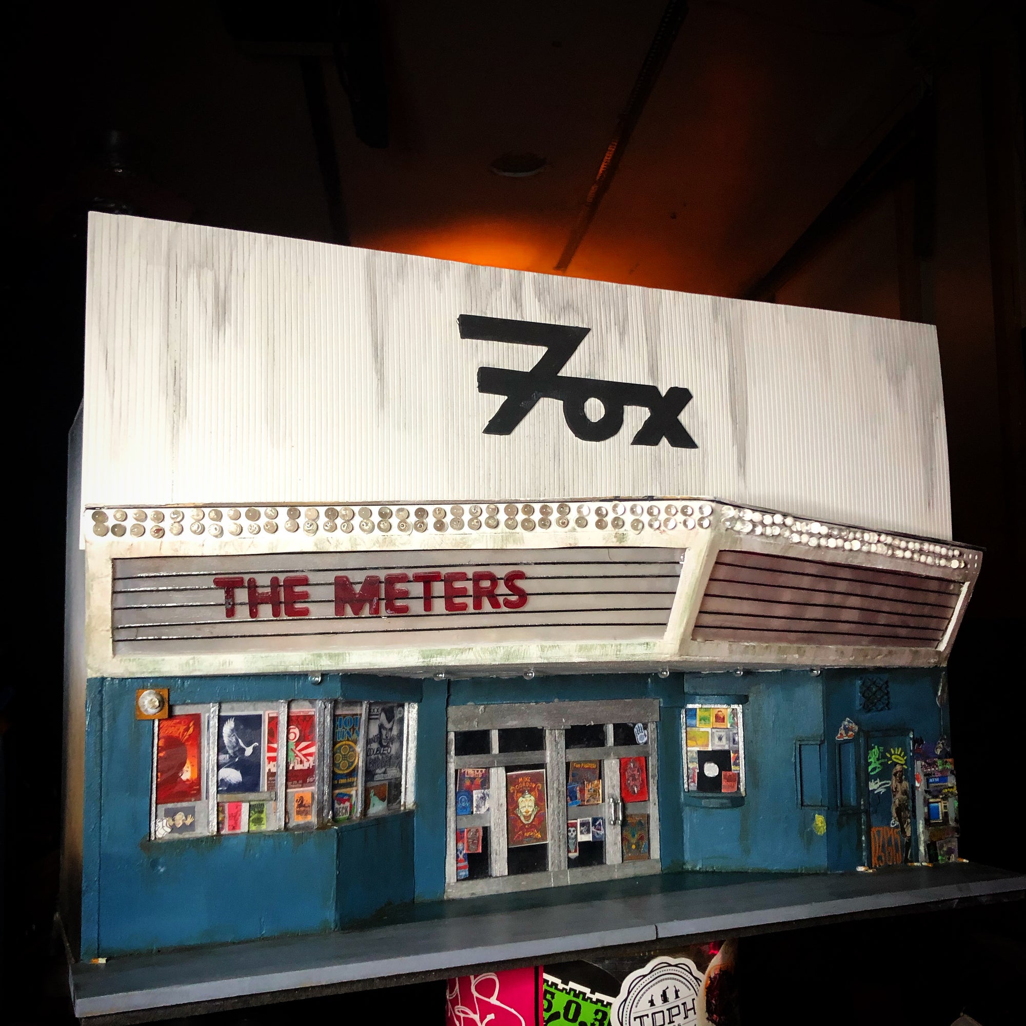Miniature Model of the Fox Theater with billboard letters showing The Meters are playing. 