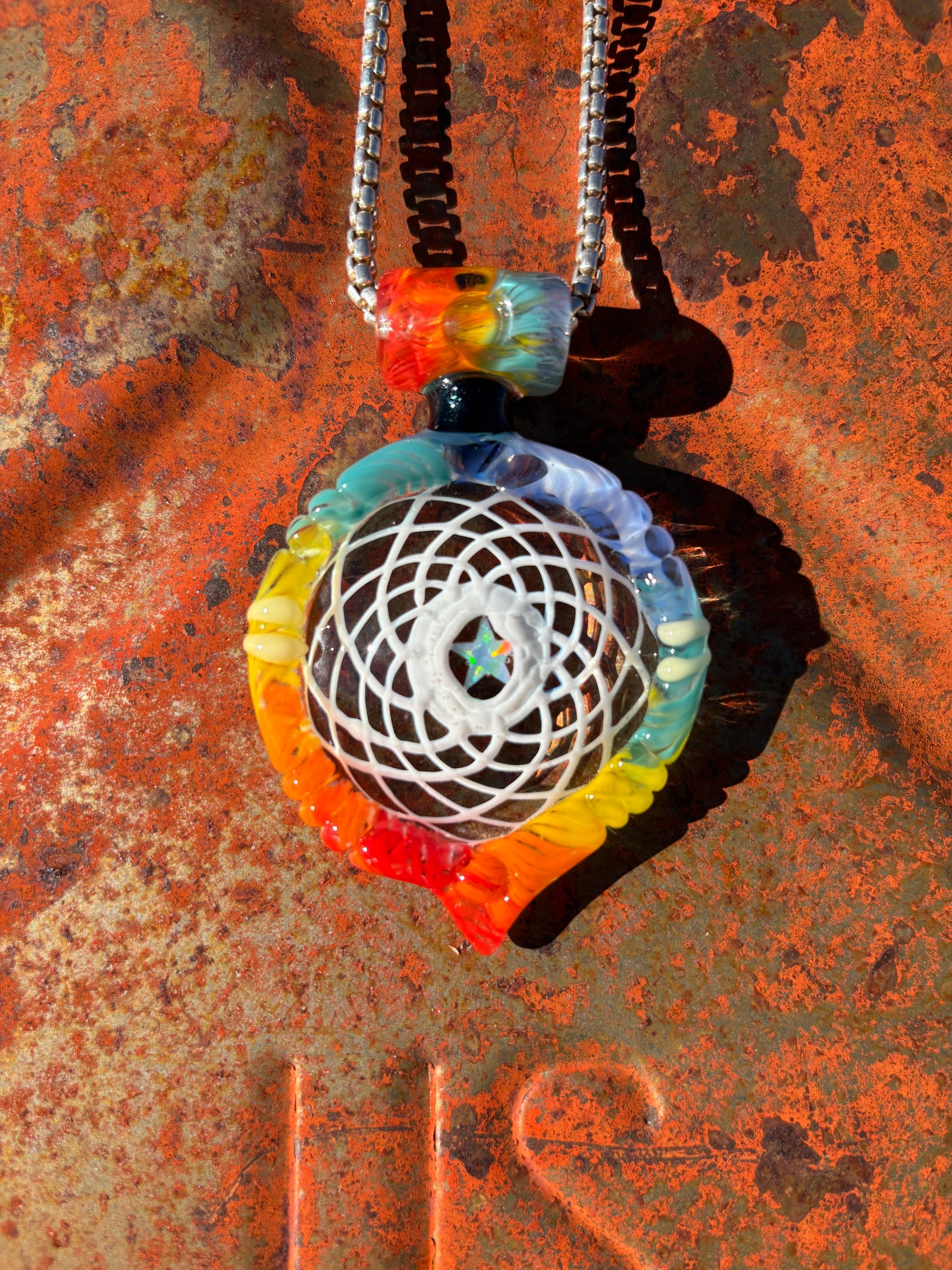 The Wanderer Series VOL2  Dreamcatcher Pendant 2"L x 1.5"W w/ Kick Flip Glass