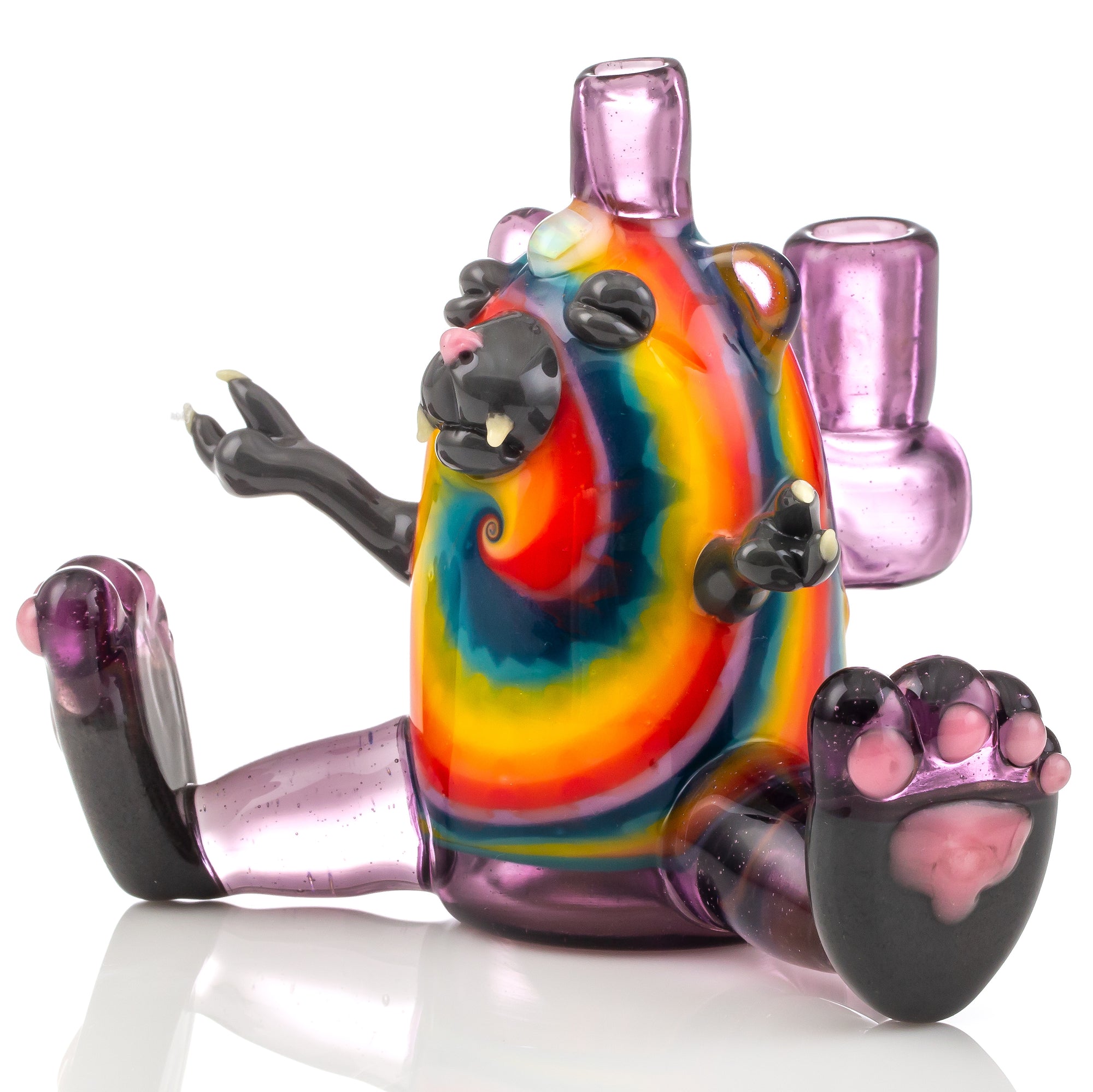 R3G15 Heady Glass Litty Kitty wearing Tie Dye Shirt, shown in a studio photo with a white background. 